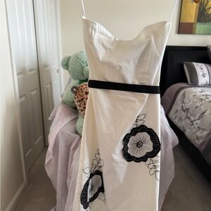 White Dress with Black Floral Design